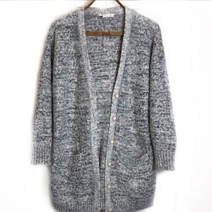 Soft fuzzy gray & white long cardigan, M/L